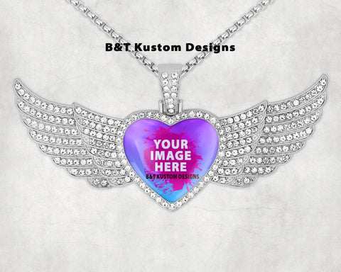 Custom Heart Angel Wing Necklace